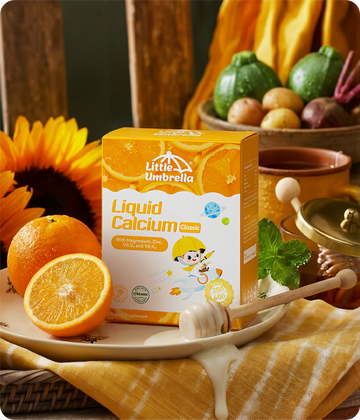 Little Umbrella Liquid Calcium Organic Prebiotic Version for kids 15 days to 6 years for basic bone teeth health 10ml*30 sachets