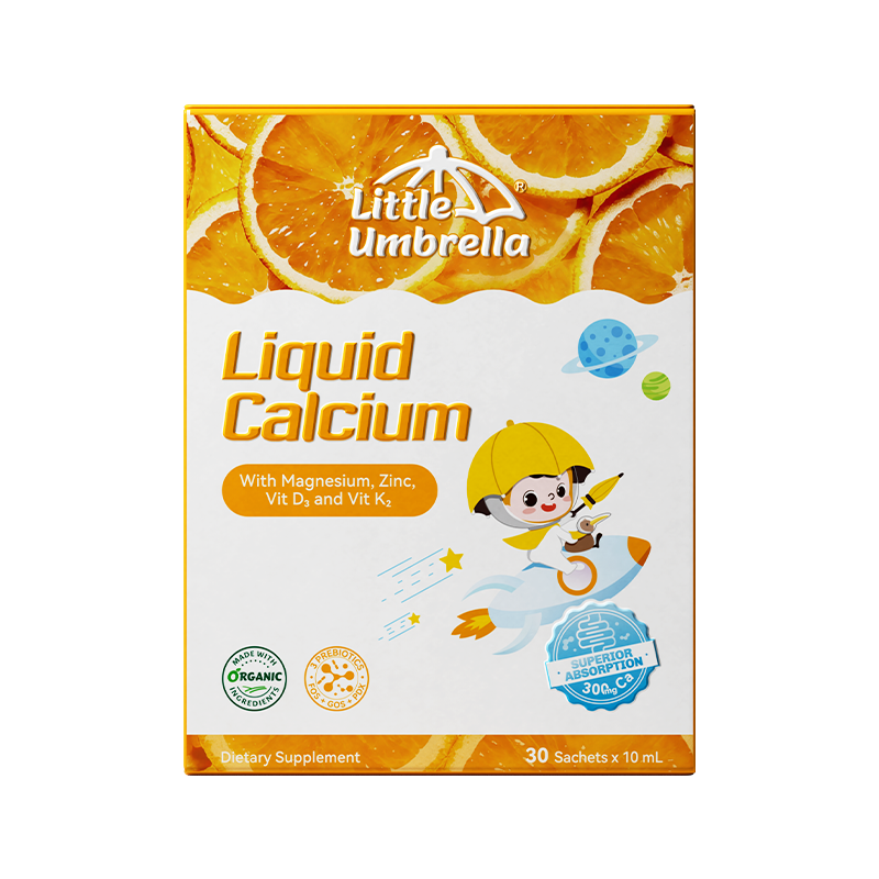 Little Umbrella Liquid Calcium Organic Prebiotic Version — front view of packaging