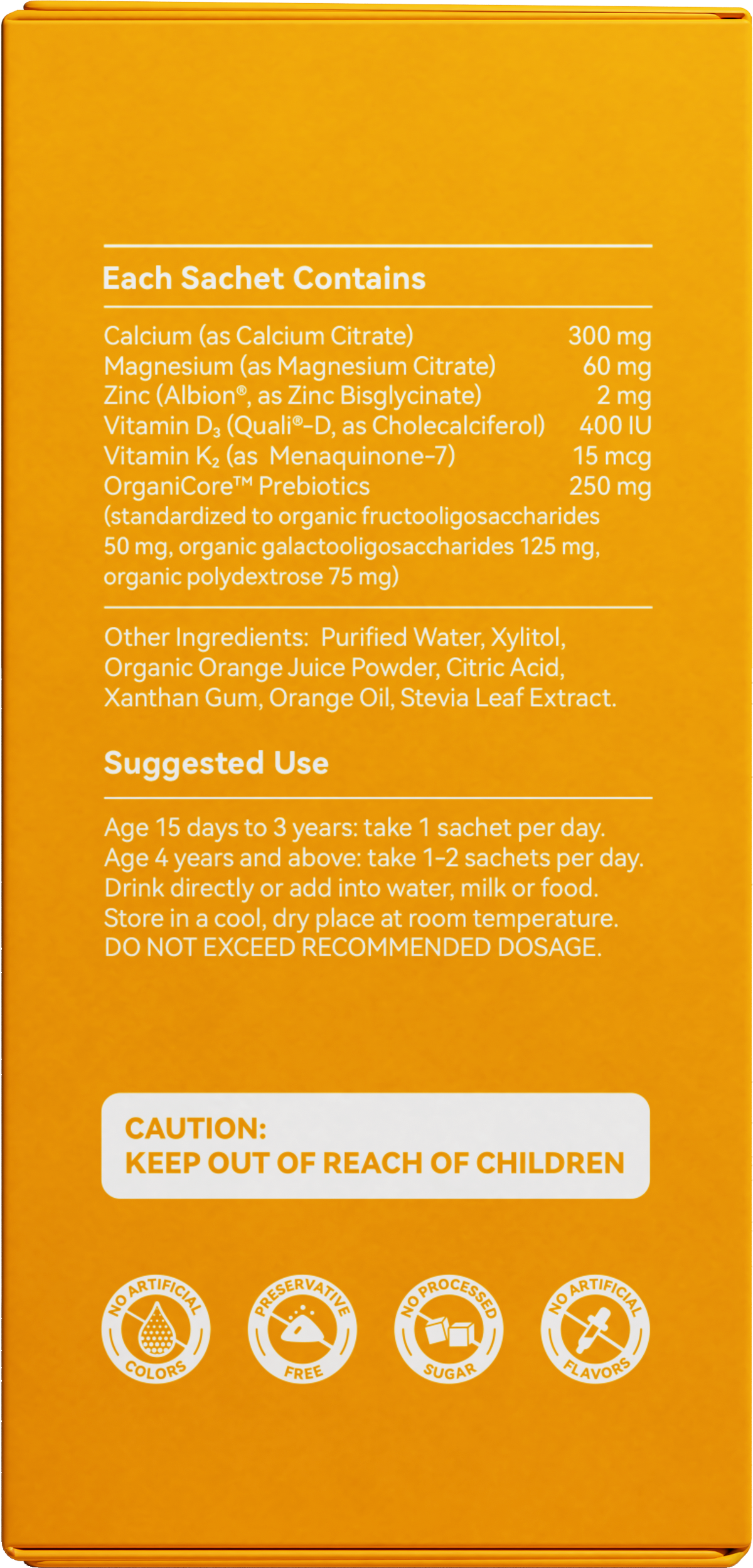 Little Umbrella Liquid Calcium Organic Prebiotic Version — left side view of packaging